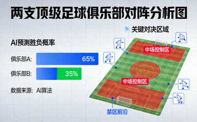 两支顶级足球俱乐部对阵时AI生成的胜负概率与关键对决区域分析图